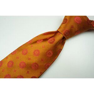 Kiton Carrot Orange Scarlet Medallion Seven Fold Silk Tie Made in Italy NEW